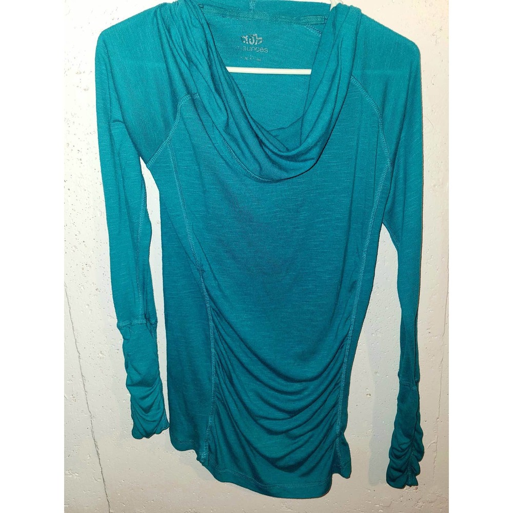 Teal turquoise hooded top form fitting ruching size xl